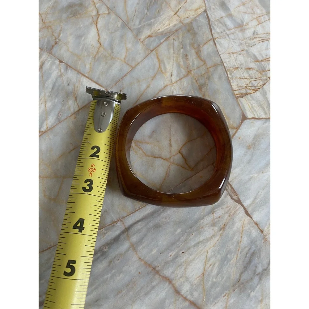 Vintage Style Chunky Square Bangle Bracelet Set Amber Tortoise & Marbled Green - Picture 6 of 8
